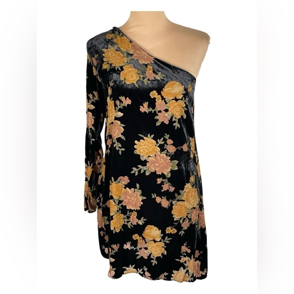 VESTIQUE ~‎ Floral Printed Velvet One-shoulder Dress NWT Small